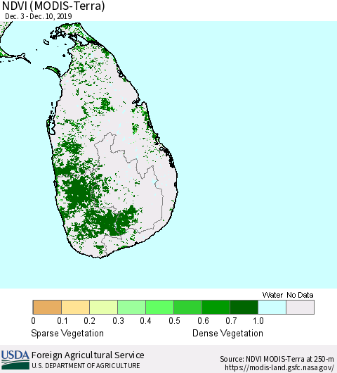 Sri Lanka NDVI (Terra-MODIS) Thematic Map For 12/1/2019 - 12/10/2019
