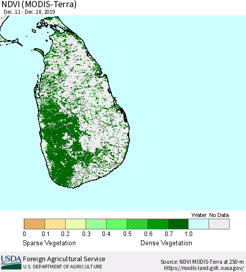 Sri Lanka NDVI (Terra-MODIS) Thematic Map For 12/11/2019 - 12/20/2019
