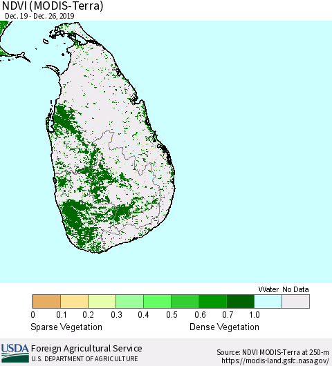 Sri Lanka NDVI (Terra-MODIS) Thematic Map For 12/21/2019 - 12/31/2019
