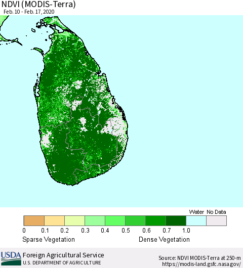Sri Lanka NDVI (Terra-MODIS) Thematic Map For 2/11/2020 - 2/20/2020