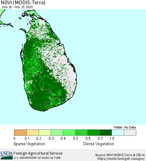 Sri Lanka NDVI (Terra-MODIS) Thematic Map For 2/21/2020 - 2/29/2020
