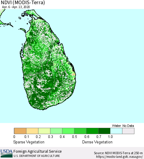 Sri Lanka NDVI (Terra-MODIS) Thematic Map For 4/11/2020 - 4/20/2020