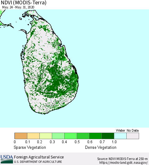 Sri Lanka NDVI (Terra-MODIS) Thematic Map For 5/21/2020 - 5/31/2020