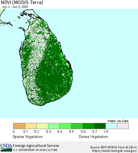 Sri Lanka NDVI (MODIS-Terra) Thematic Map For 6/1/2020 - 6/10/2020