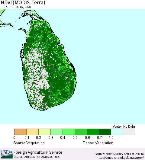 Sri Lanka NDVI (Terra-MODIS) Thematic Map For 6/11/2020 - 6/20/2020