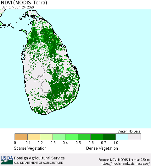 Sri Lanka NDVI (Terra-MODIS) Thematic Map For 6/21/2020 - 6/30/2020