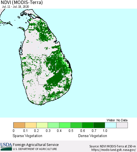 Sri Lanka NDVI (MODIS-Terra) Thematic Map For 7/11/2020 - 7/20/2020