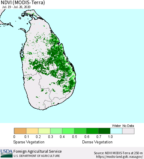 Sri Lanka NDVI (MODIS-Terra) Thematic Map For 7/21/2020 - 7/31/2020