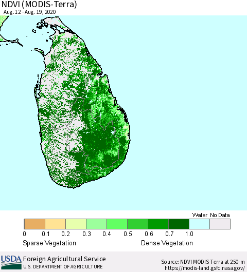 Sri Lanka NDVI (MODIS-Terra) Thematic Map For 8/11/2020 - 8/20/2020