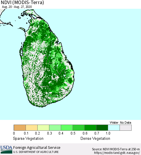 Sri Lanka NDVI (Terra-MODIS) Thematic Map For 8/21/2020 - 8/31/2020