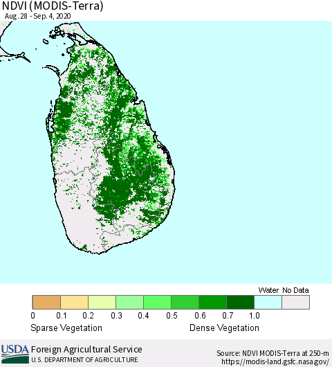 Sri Lanka NDVI (MODIS-Terra) Thematic Map For 9/1/2020 - 9/10/2020