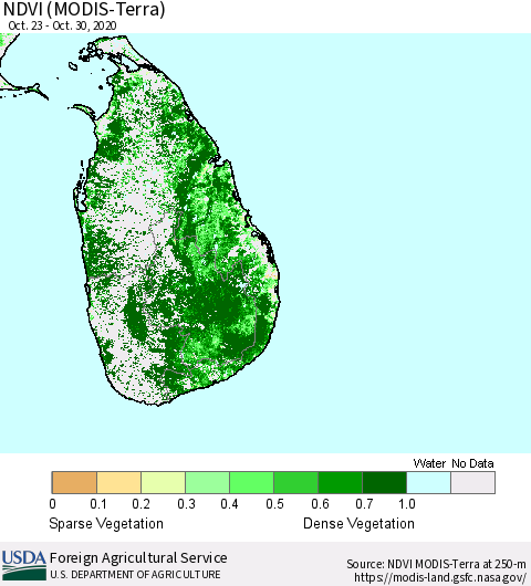 Sri Lanka NDVI (MODIS-Terra) Thematic Map For 10/21/2020 - 10/31/2020
