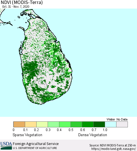 Sri Lanka NDVI (Terra-MODIS) Thematic Map For 11/1/2020 - 11/10/2020