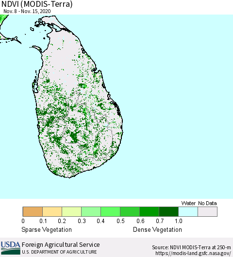 Sri Lanka NDVI (Terra-MODIS) Thematic Map For 11/11/2020 - 11/20/2020