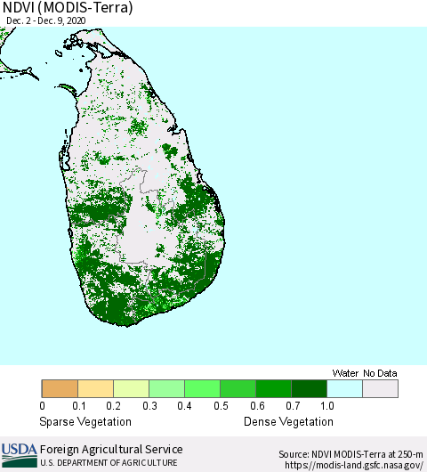 Sri Lanka NDVI (MODIS-Terra) Thematic Map For 12/1/2020 - 12/10/2020