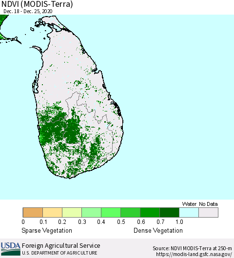 Sri Lanka NDVI (MODIS-Terra) Thematic Map For 12/21/2020 - 12/31/2020