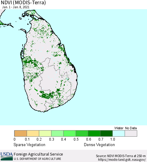 Sri Lanka NDVI (Terra-MODIS) Thematic Map For 1/1/2021 - 1/10/2021
