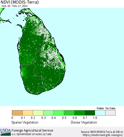 Sri Lanka NDVI (MODIS-Terra) Thematic Map For 2/11/2021 - 2/20/2021