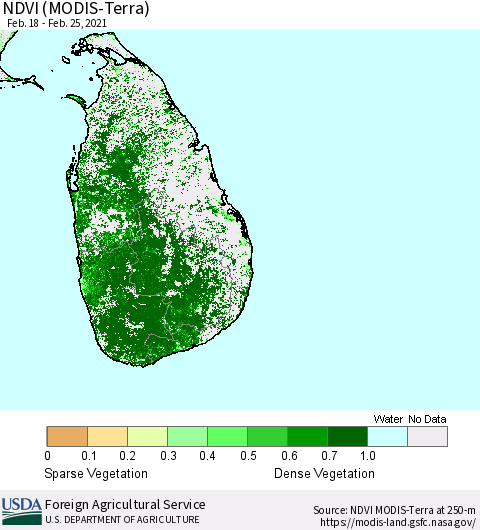 Sri Lanka NDVI (MODIS-Terra) Thematic Map For 2/21/2021 - 2/28/2021