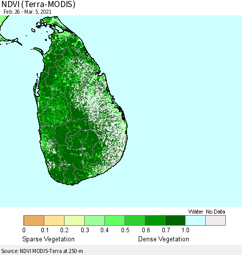 Sri Lanka NDVI (Terra-MODIS) Thematic Map For 2/26/2021 - 3/5/2021