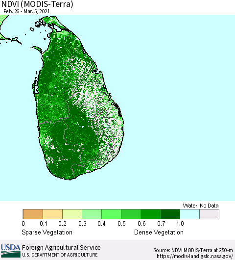 Sri Lanka NDVI (MODIS-Terra) Thematic Map For 3/1/2021 - 3/10/2021
