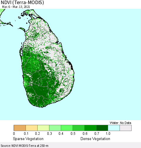 Sri Lanka NDVI (Terra-MODIS) Thematic Map For 3/6/2021 - 3/13/2021