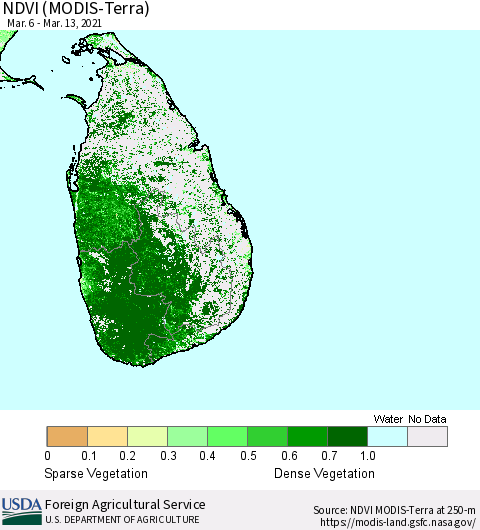 Sri Lanka NDVI (Terra-MODIS) Thematic Map For 3/11/2021 - 3/20/2021