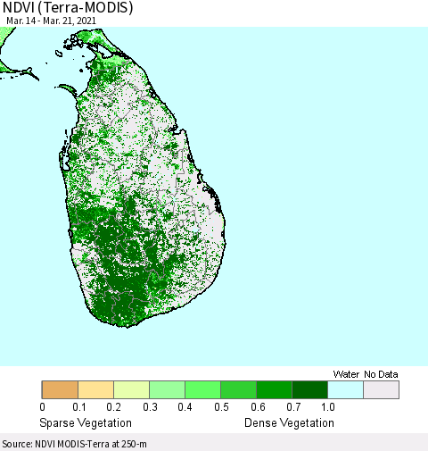 Sri Lanka NDVI (Terra-MODIS) Thematic Map For 3/14/2021 - 3/21/2021