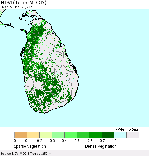 Sri Lanka NDVI (Terra-MODIS) Thematic Map For 3/22/2021 - 3/29/2021