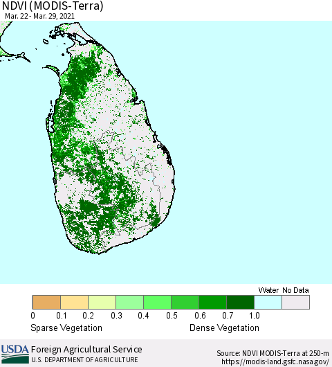 Sri Lanka NDVI (Terra-MODIS) Thematic Map For 3/21/2021 - 3/31/2021