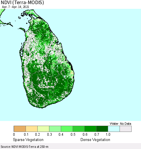 Sri Lanka NDVI (Terra-MODIS) Thematic Map For 4/7/2021 - 4/14/2021