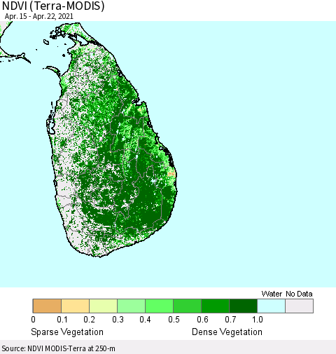 Sri Lanka NDVI (Terra-MODIS) Thematic Map For 4/15/2021 - 4/22/2021
