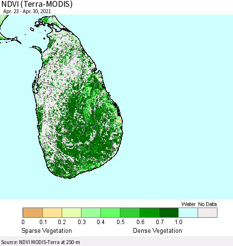 Sri Lanka NDVI (Terra-MODIS) Thematic Map For 4/21/2021 - 4/30/2021