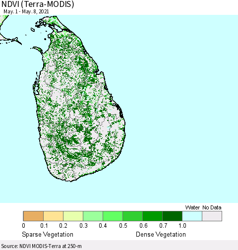 Sri Lanka NDVI (Terra-MODIS) Thematic Map For 5/1/2021 - 5/8/2021