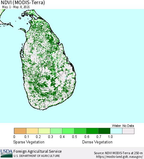Sri Lanka NDVI (Terra-MODIS) Thematic Map For 5/1/2021 - 5/10/2021