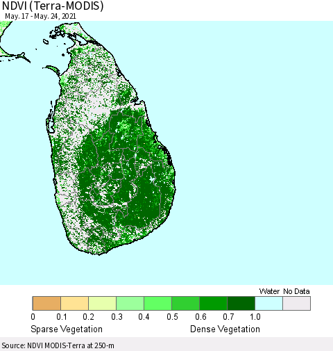 Sri Lanka NDVI (Terra-MODIS) Thematic Map For 5/17/2021 - 5/24/2021
