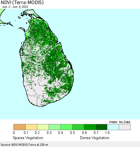 Sri Lanka NDVI (Terra-MODIS) Thematic Map For 6/2/2021 - 6/9/2021