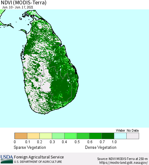 Sri Lanka NDVI (Terra-MODIS) Thematic Map For 6/11/2021 - 6/20/2021