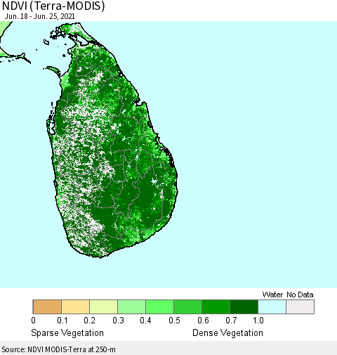 Sri Lanka NDVI (Terra-MODIS) Thematic Map For 6/18/2021 - 6/25/2021