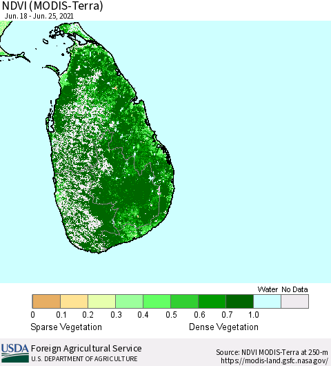 Sri Lanka NDVI (Terra-MODIS) Thematic Map For 6/21/2021 - 6/30/2021