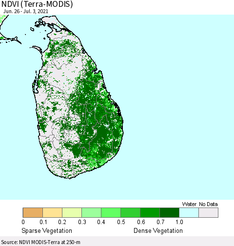 Sri Lanka NDVI (Terra-MODIS) Thematic Map For 6/26/2021 - 7/3/2021