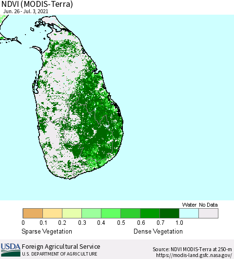 Sri Lanka NDVI (Terra-MODIS) Thematic Map For 7/1/2021 - 7/10/2021