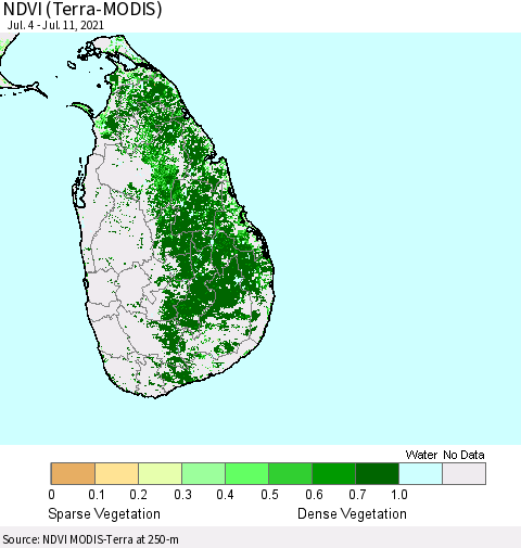 Sri Lanka NDVI (Terra-MODIS) Thematic Map For 7/4/2021 - 7/11/2021