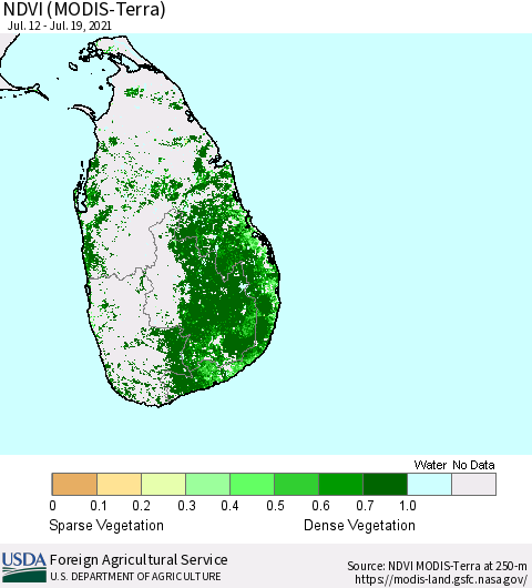Sri Lanka NDVI (Terra-MODIS) Thematic Map For 7/11/2021 - 7/20/2021