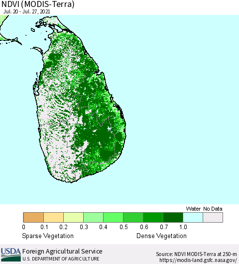 Sri Lanka NDVI (Terra-MODIS) Thematic Map For 7/21/2021 - 7/31/2021
