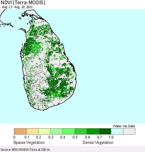 Sri Lanka NDVI (Terra-MODIS) Thematic Map For 8/11/2021 - 8/20/2021