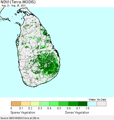 Sri Lanka NDVI (Terra-MODIS) Thematic Map For 8/21/2021 - 8/28/2021