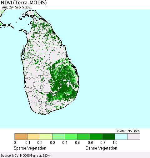 Sri Lanka NDVI (Terra-MODIS) Thematic Map For 8/29/2021 - 9/5/2021