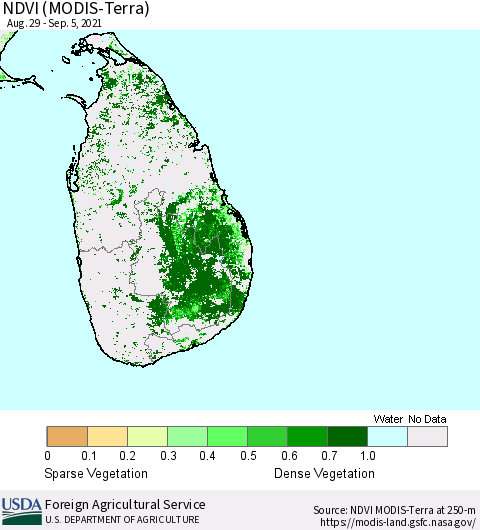 Sri Lanka NDVI (Terra-MODIS) Thematic Map For 9/1/2021 - 9/10/2021