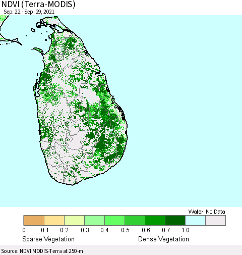 Sri Lanka NDVI (Terra-MODIS) Thematic Map For 9/22/2021 - 9/29/2021